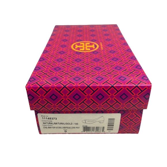 Tory Burch Women’s Natural Gold Tejus Lizard Print Heels Sz 9M - - Picture 10 of 10